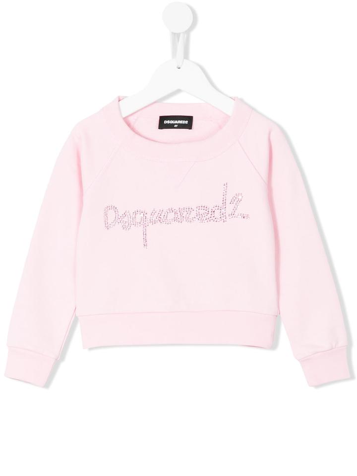 Dsquared2 Kids - Studdded Logo Sweatshirt - Kids - Cotton - 8 Yrs, Pink/purple