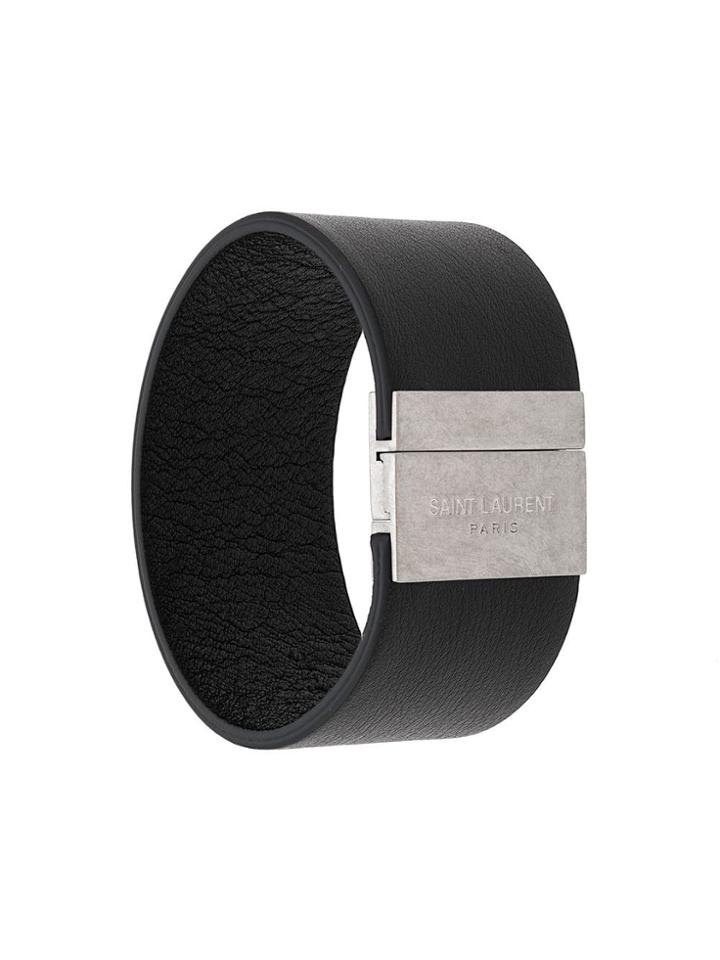 Saint Laurent Embossed Logo Cuff Bracelet - Black