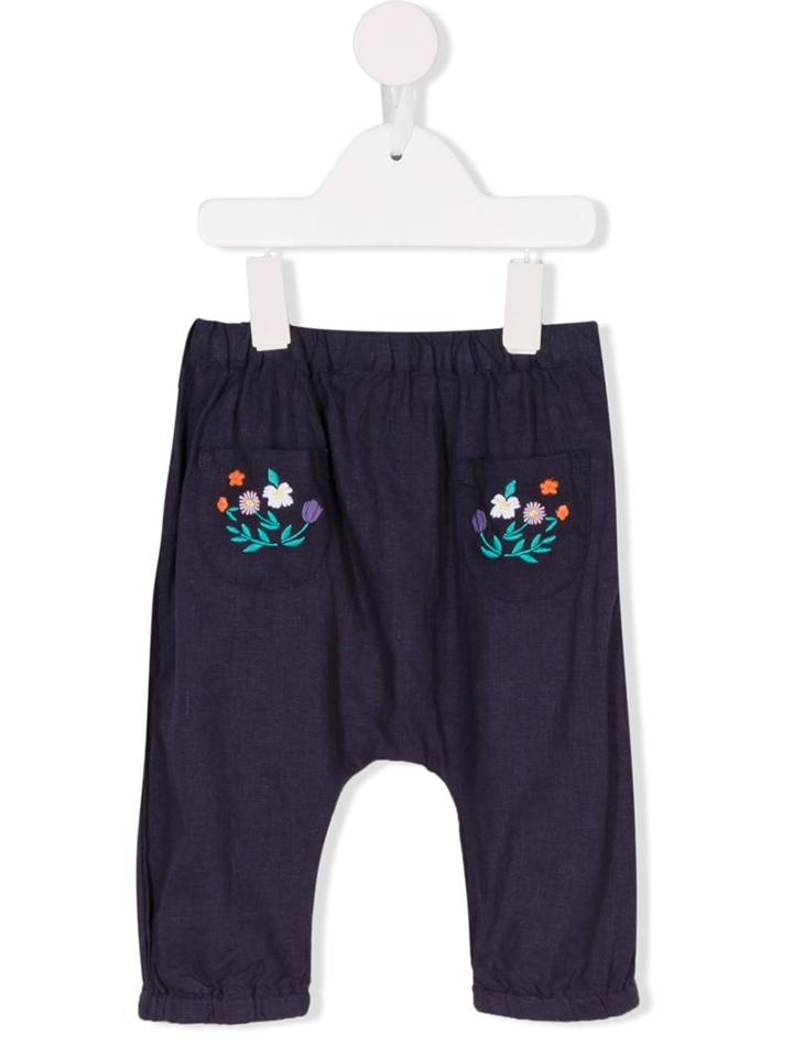 Margherita Kids Floral Embroidered Track Pants, Toddler Girl's, Size: 12 Mth, Blue