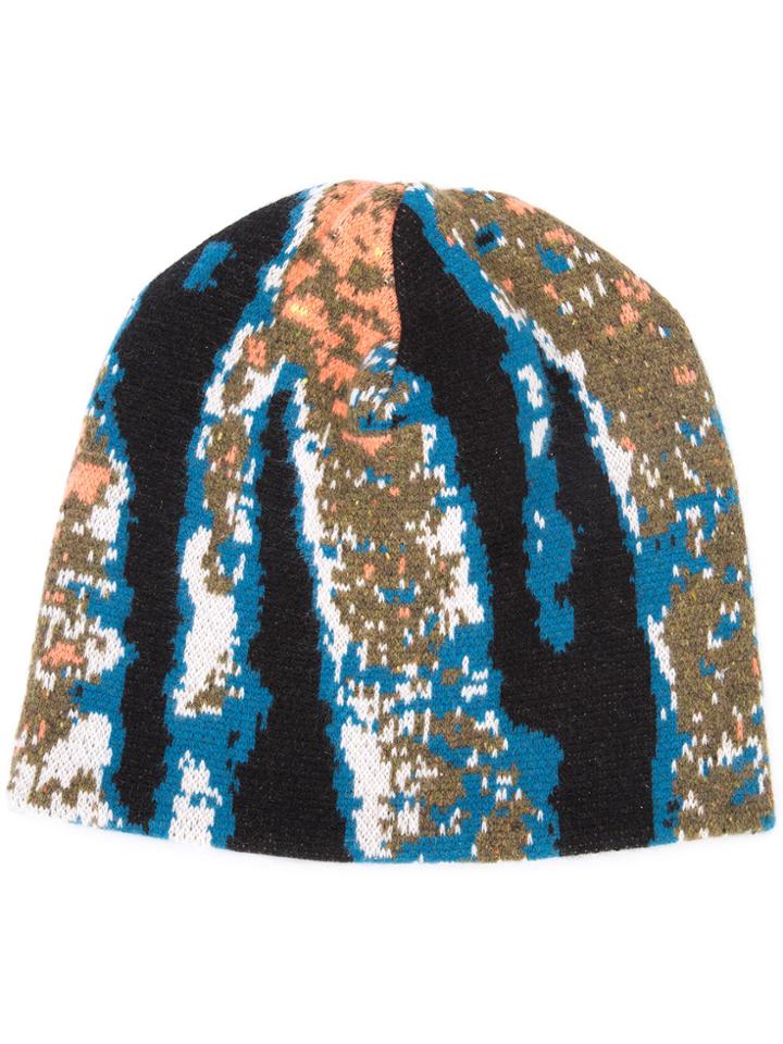 Baja East Abstract Tiger Stripe Beanie - Blue