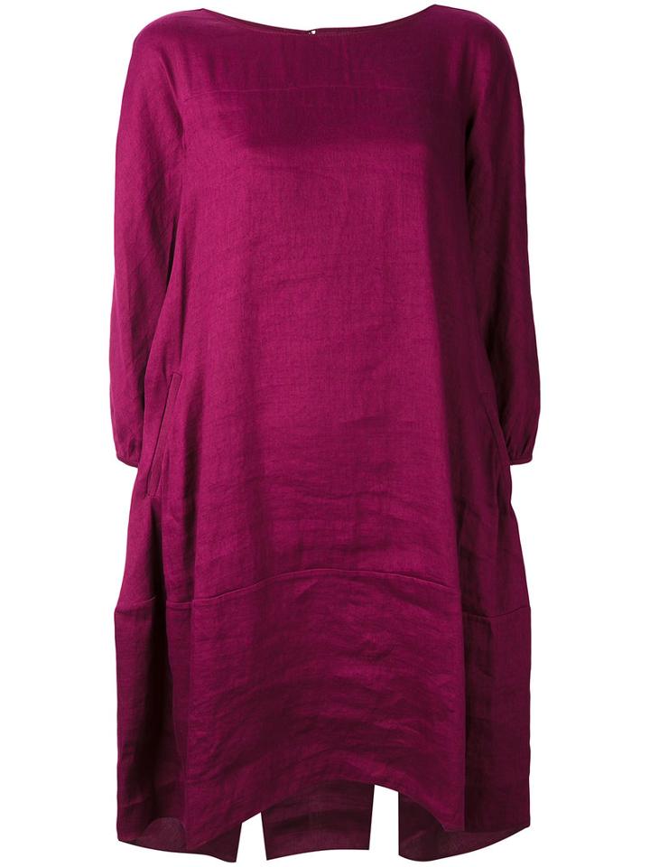 Aspesi - Flared Pleated Dress - Women - Silk/linen/flax - 38, Pink/purple, Silk/linen/flax
