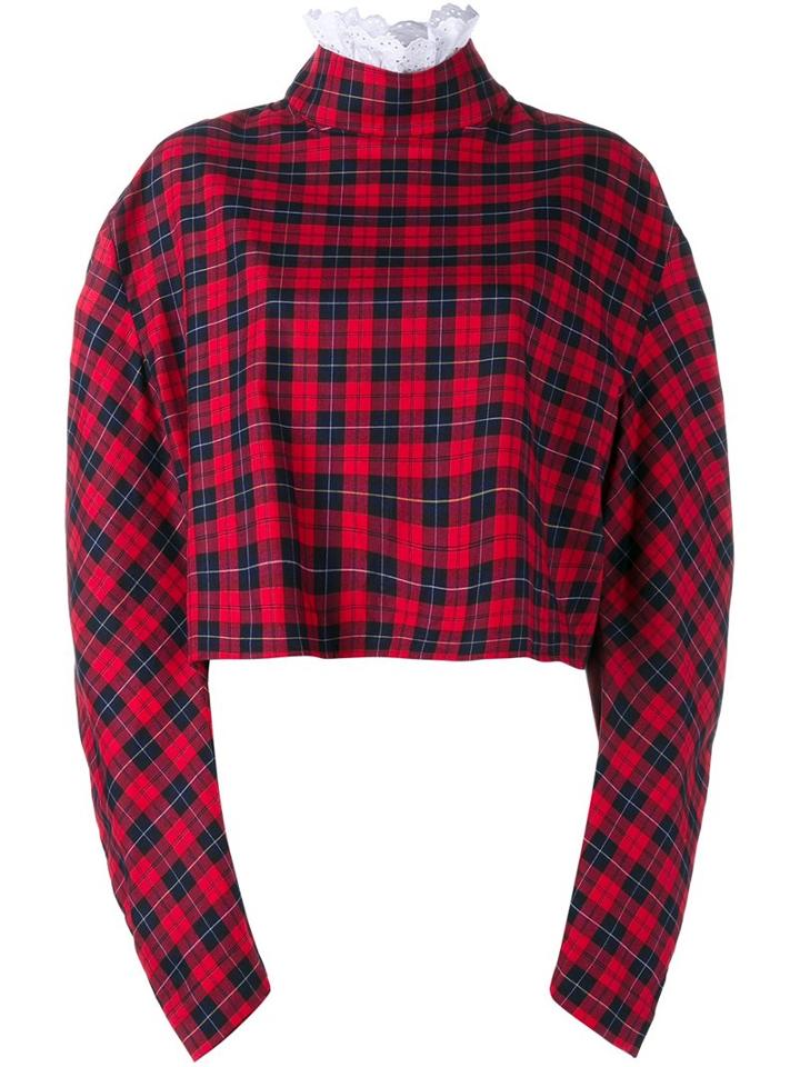 A.w.a.k.e Ruched Sleeve Cropped Sweatshirt, Women's, Size: Medium, Red, Cotton