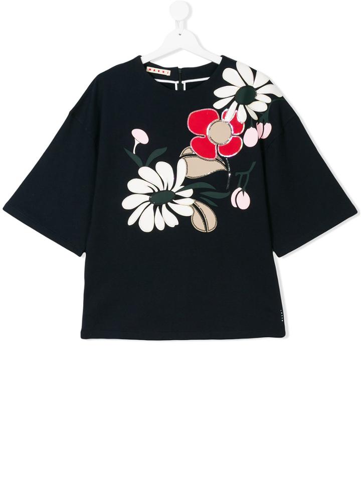 Marni Kids Embellished Floral T-shirt - Blue