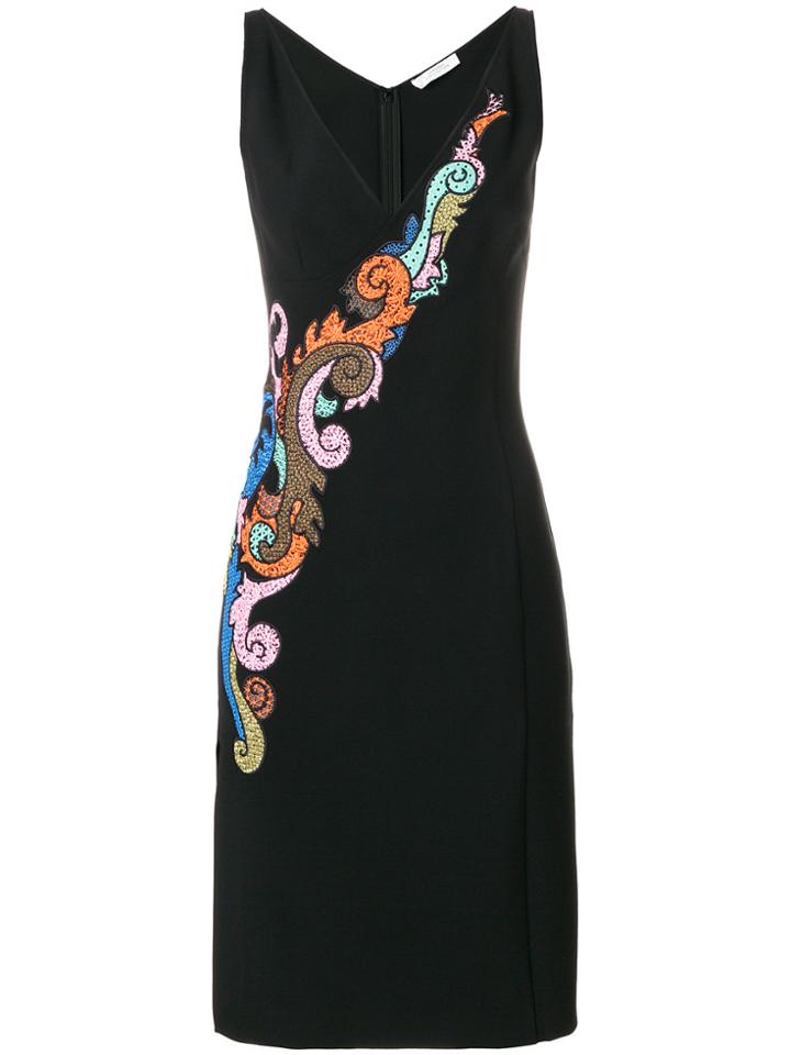 Versace Collection Embroidered V-neck Dress - Black