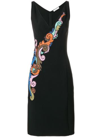 Versace Collection Embroidered V-neck Dress - Black