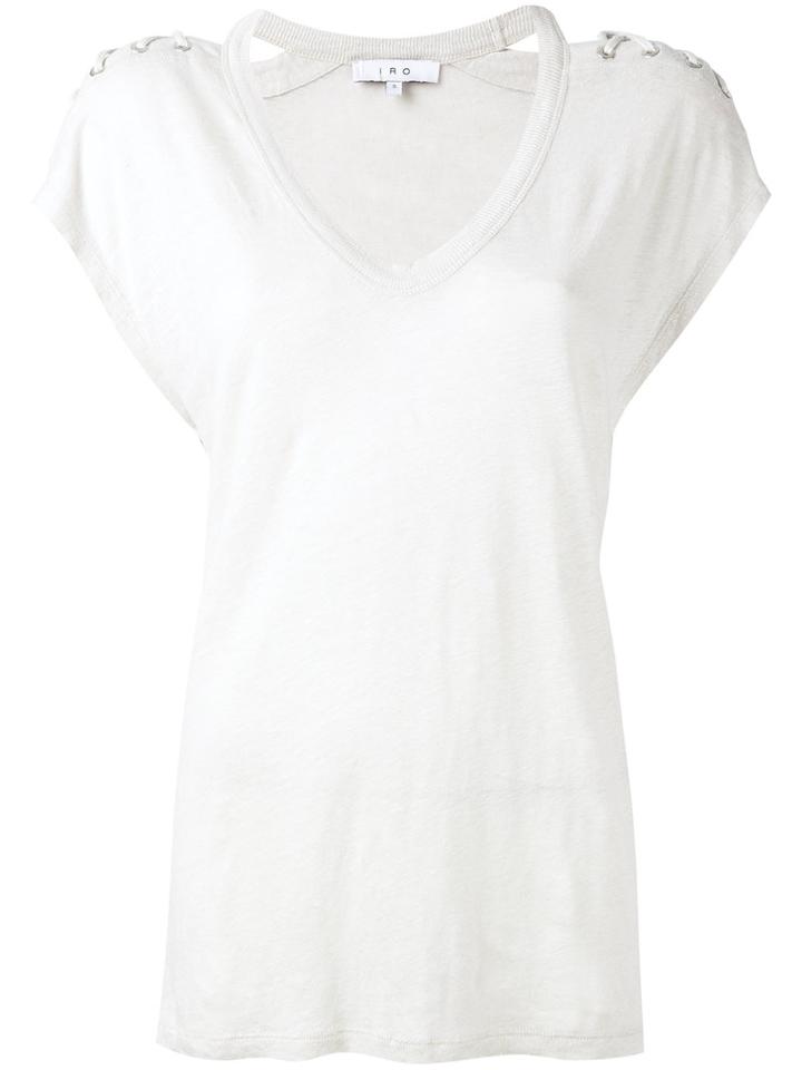 Iro V-neck Lace Strap T-shirt, Women's, Size: Medium, Nude/neutrals, Linen/flax