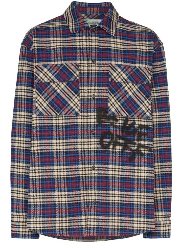 Off-white Check Graffiti-logo Shirt - Blue