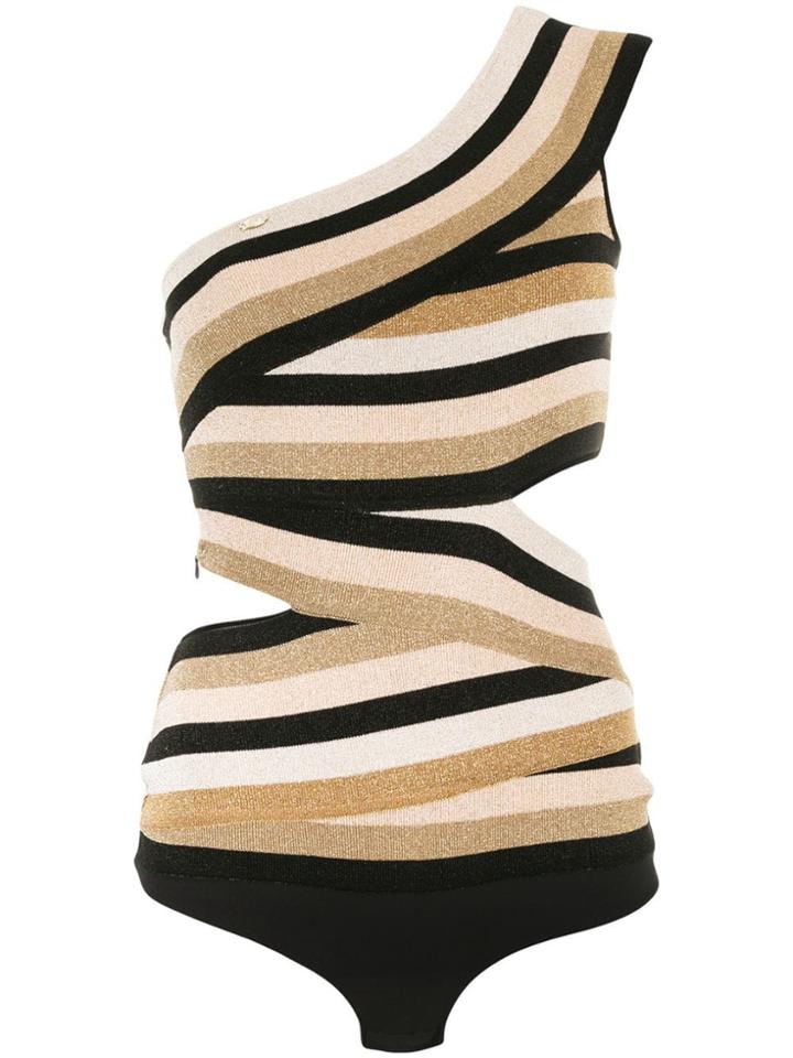 Elisabetta Franchi Lamé One Shoulder Body - Black
