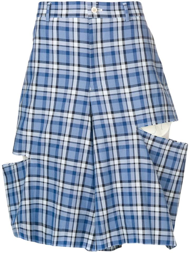 Comme Des Garçons Homme Plus Checked Cut-out Detail Shorts - Blue
