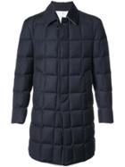 Thom Browne Downfilled Classic Bal Collar Overcoat In Navy Super 130's