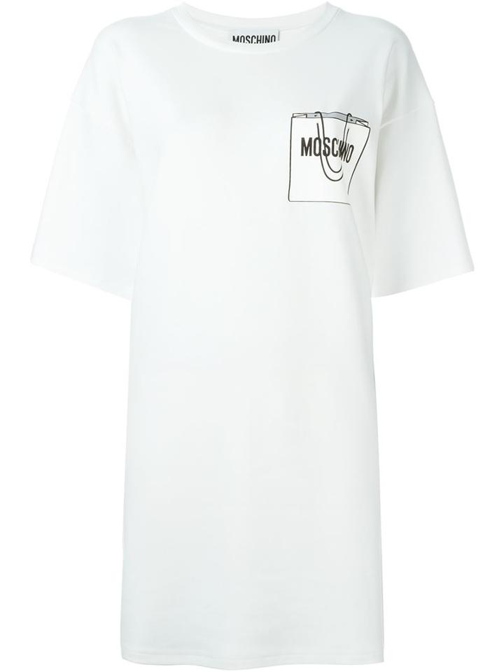 Moschino Shopping Bag Print T-shirt Dress, Women's, Size: 42, White, Cotton/other Fibers