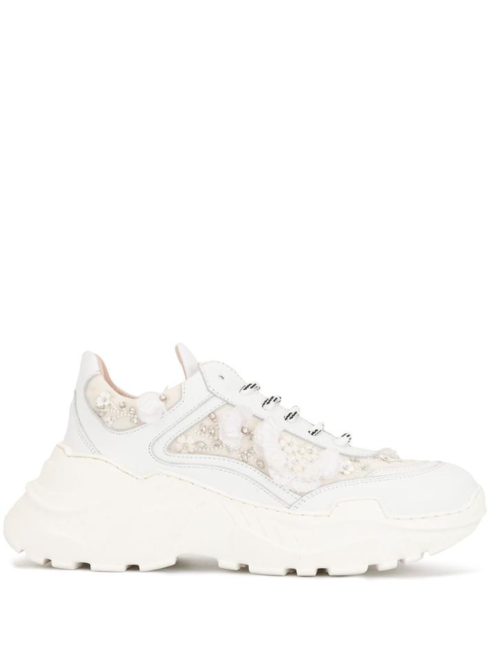 Giambattista Valli Floral Embellished Low-top Sneakers - White