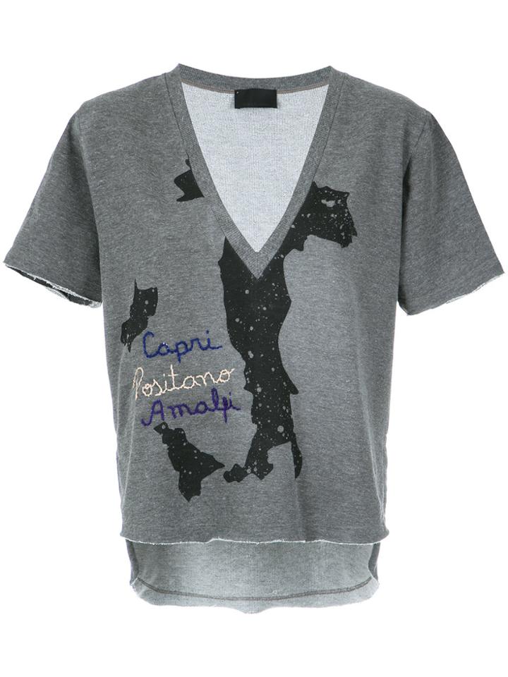 Andrea Bogosian Embroidered V-neck T-shirt - Grey