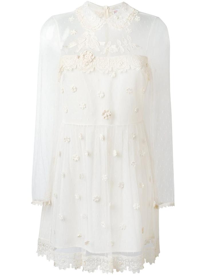 Red Valentino Sheer Lace Longsleeved Dress, Women's, Size: 40, Nude/neutrals, Polyester/cotton/silk