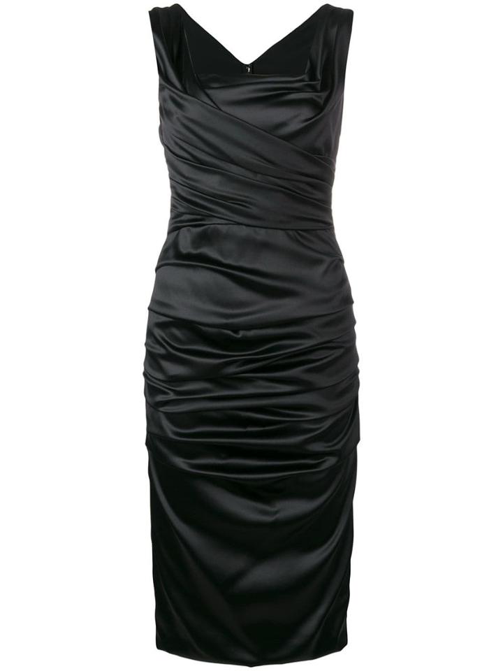 Dolce & Gabbana Gathered Ruffle Midi Dress - Black