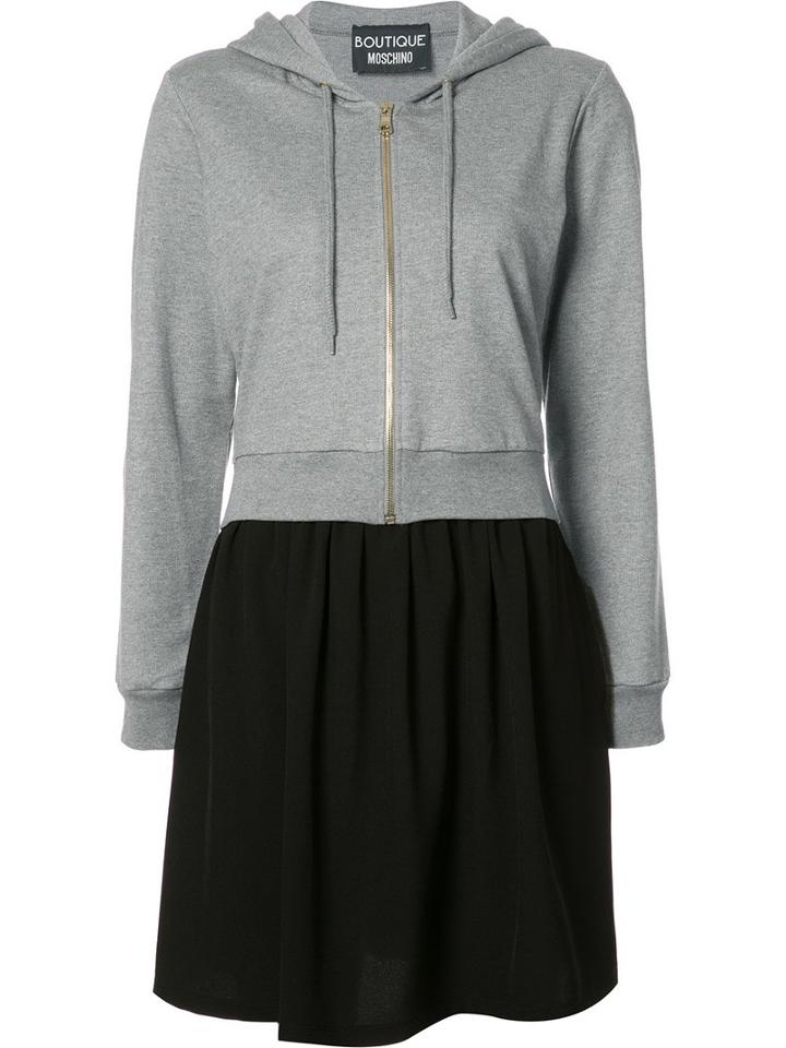 Boutique Moschino Zipped Hoodie Dress, Women's, Size: 38, Grey, Cotton/polyester
