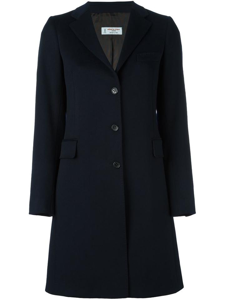 Alberto Biani Peaked Lapels Mid-length Coat, Women's, Size: 42, Blue, Acetate/viscose/virgin Wool