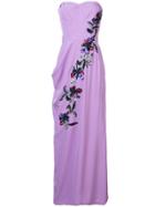 Carolina Herrera Floral Embellished Column Gown - Pink & Purple