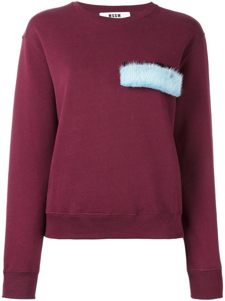 Msgm Fur Detail Sweatshirt, Women's, Size: Small, Red, Cotton/mink Fur