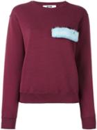 Msgm Fur Detail Sweatshirt, Women's, Size: Small, Red, Cotton/mink Fur