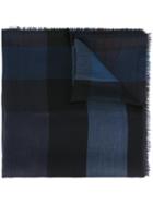 Burberry Checked Scarf, Men's, Blue, Silk/modal/wool/cashmere