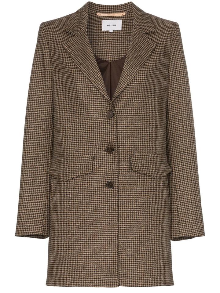 Nanushka Demi Single Breasted Houndstooth Wool Silk Blend Blazer -