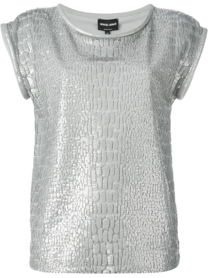Giorgio Armani Sequin Embellished T-shirt, Women's, Size: 42, Grey, Polyamide/spandex/elastane/polyester