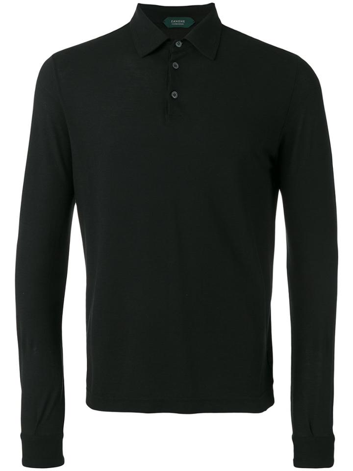 Zanone Long Sleeve Polo Shirt - Black