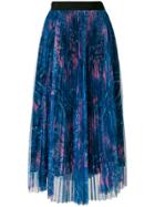 Msgm Pleated Garden Print Tulle Skirt - Blue