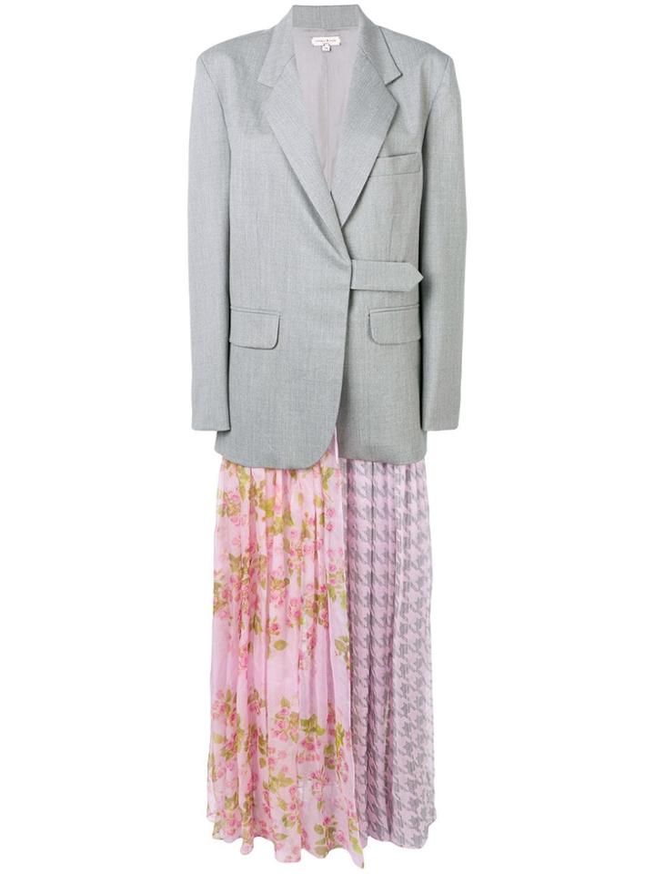 Natasha Zinko Printed Pleated Skirt Blazer - Grey