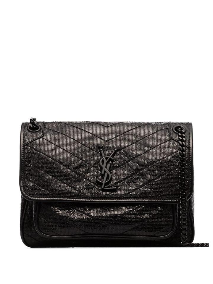 Saint Laurent Niki Monogram Plaque Shoulder Bag - Black