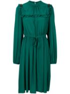 No21 - Frill Bib Dress - Women - Silk/acetate - 42, Green, Silk/acetate
