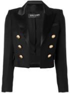 Balmain - Open Front Cropped Blazer - Women - Silk/cotton/polyester/viscose - 36, Black, Silk/cotton/polyester/viscose