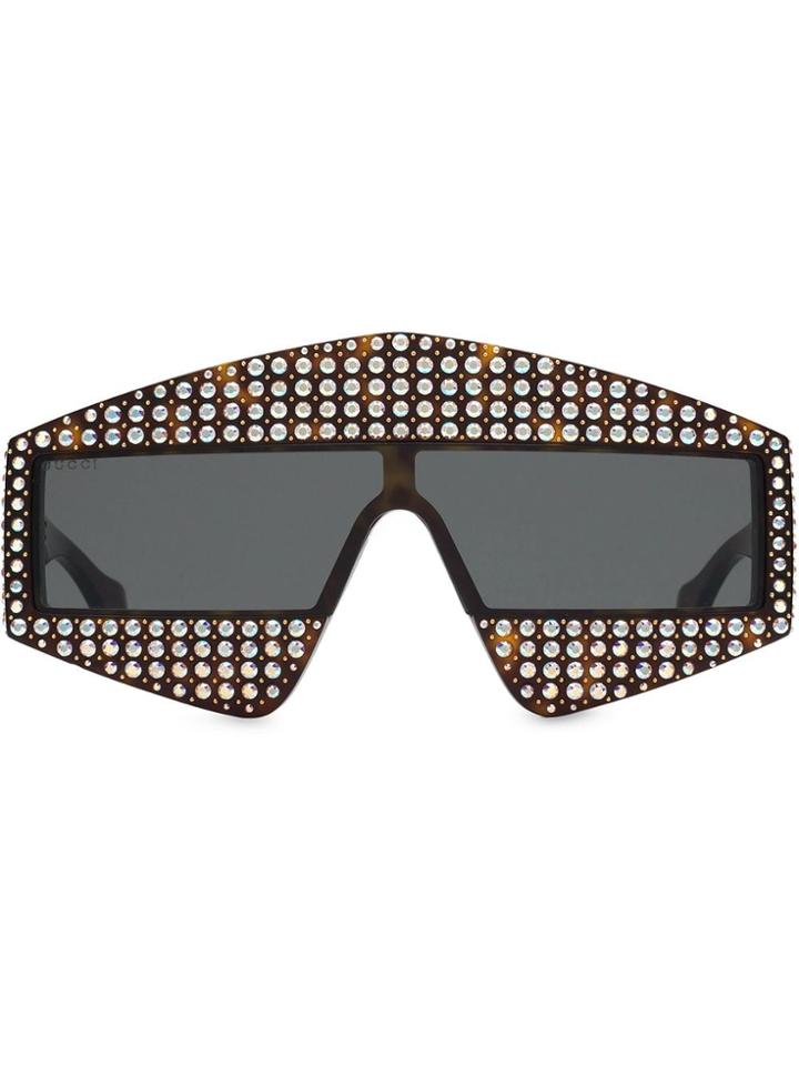 Gucci Eyewear Embellished Rectangular-frame Sunglasses - Brown