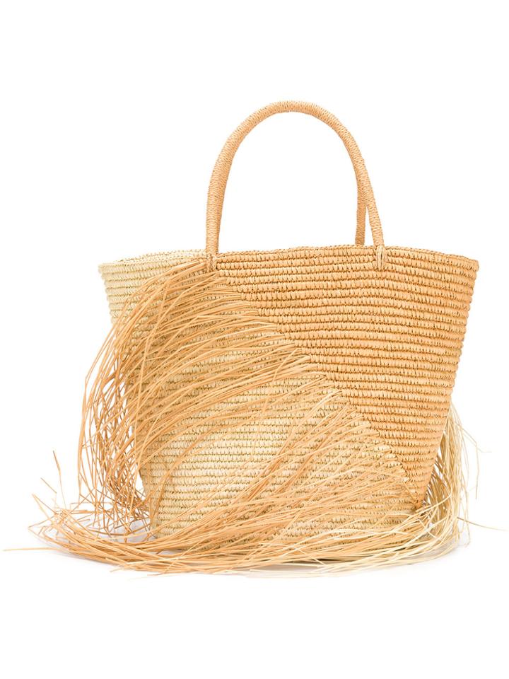 Sensi Studio Frayed Woven Tote - Nude & Neutrals