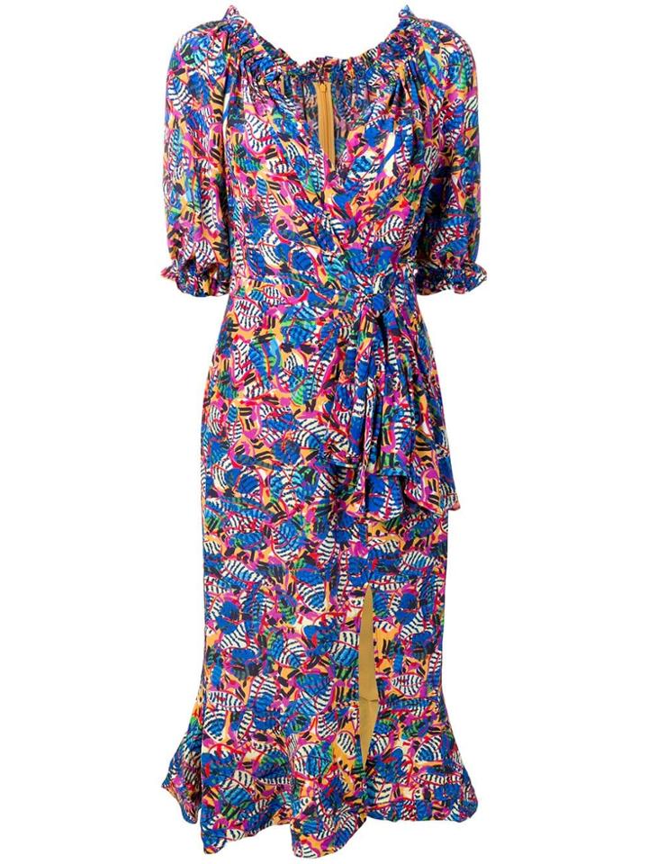 Saloni Banana Leaf Print Dress - Blue
