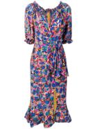 Saloni Banana Leaf Print Dress - Blue