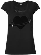 Love Moschino 'heart' Print T-shirt, Women's, Size: 40, Black, Polyester/spandex/elastane/acetate/cotton