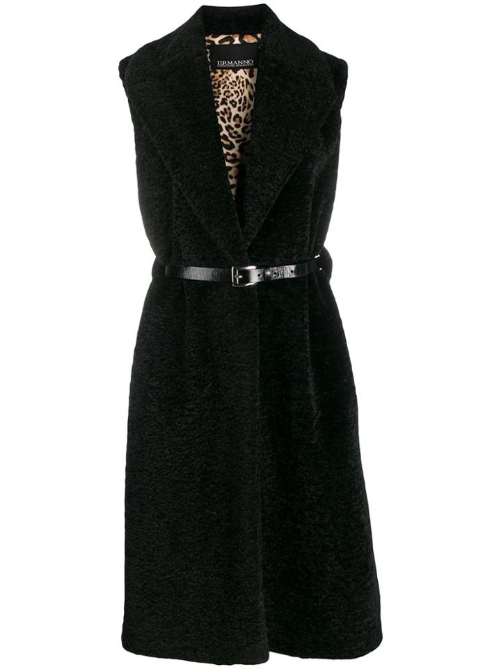 Ermanno Ermanno Sleeveless Belted Coat - Black