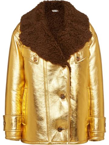 Miu Miu Lamé Nappa Leather And Shearling Jacket - Gold