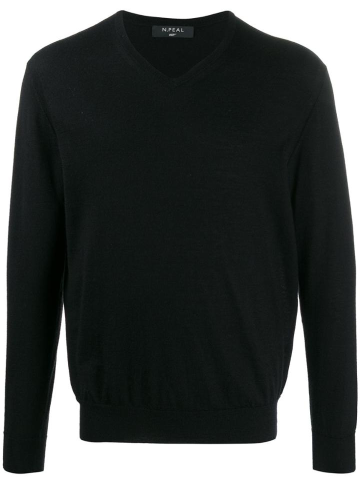 N.peal 007 Fine Gauge V Neck Sweater - Black
