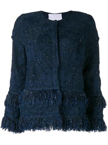 20:52 Fringed Knit Cardigan - Blue