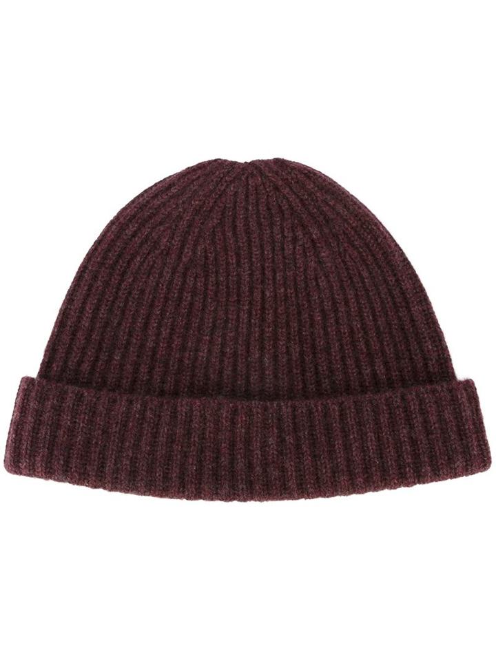 N.peal Cashmere Ribbed Hat, Adult Unisex, Red, Cashmere