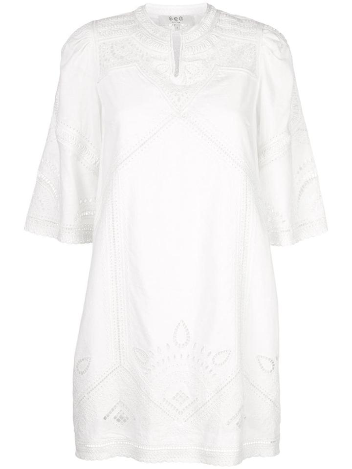 Sea Embroidered Details Dress - White