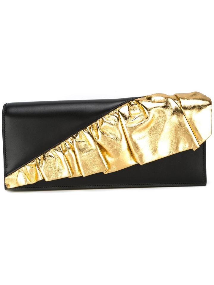 Saint Laurent Ruffle Trim Clutch, Women's, Black