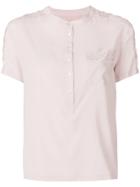 Max & Moi Lace Trim Collarless Polo Shirt - Pink & Purple