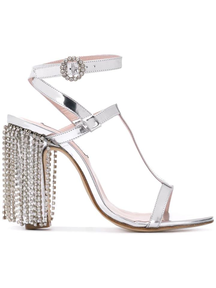 Leandra Medine T-strap Sandals With Rhinestones - Silver