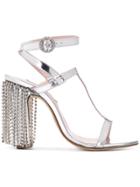 Leandra Medine T-strap Sandals With Rhinestones - Silver