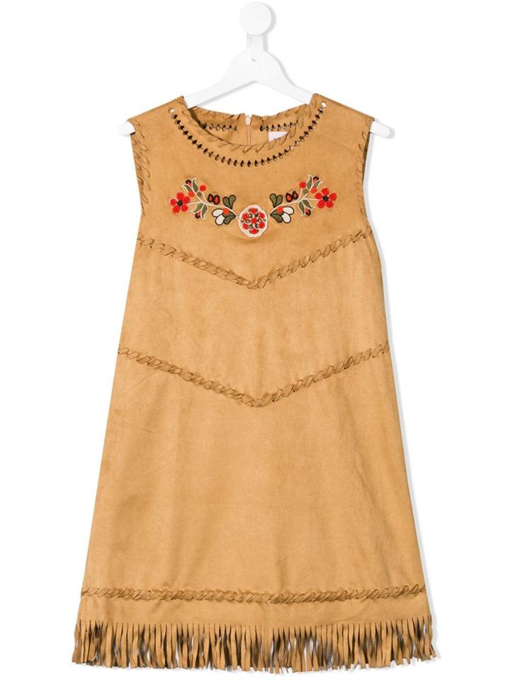 Alberta Ferretti Kids Embroidered Southwest-style Dress - Neutrals