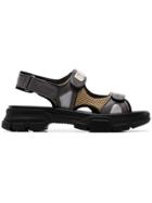 Gucci Black, Yellow And Grey Mesh And Leather Sandals